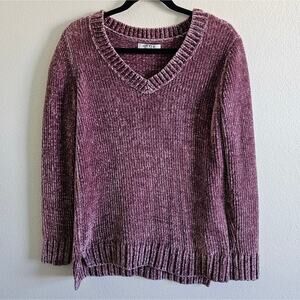 Orvis Mauve Chenille Pullover V-neck Sweater Size Small